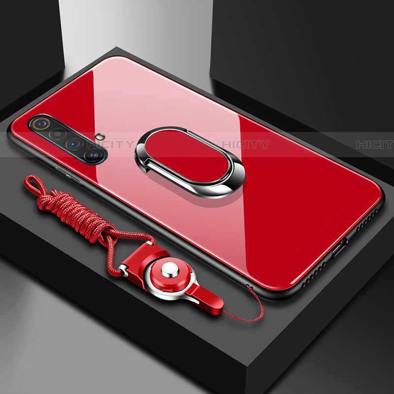 Realme X3 SuperZoom用ハイブリットバンパーケース プラスチック 鏡面 カバー アンド指輪 マグネット式 Realme レッド