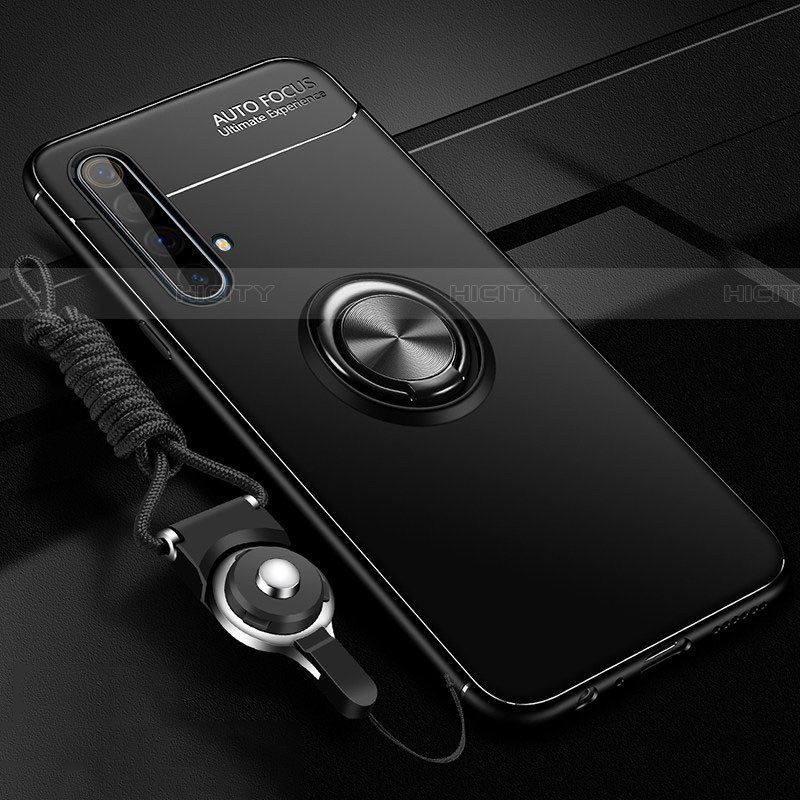 Realme X50 5G用極薄ソフトケース シリコンケース 耐衝撃 全面保護 アンド指輪 マグネット式 バンパー Realme ブラック