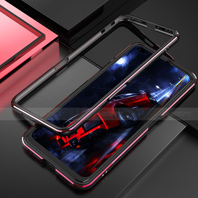 Realme X50 Pro 5G用ケース 高級感 手触り良い アルミメタル 製の金属製 バンパー カバー T01 Realme レッド・ブラック