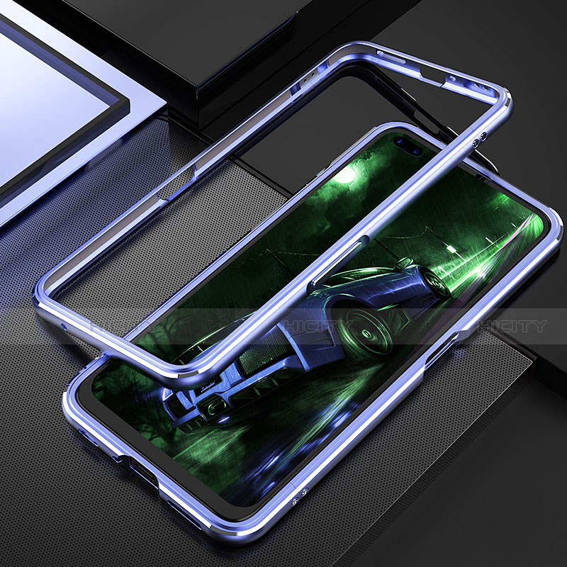 Realme X50 Pro 5G用ケース 高級感 手触り良い アルミメタル 製の金属製 バンパー カバー T01 Realme ブルー