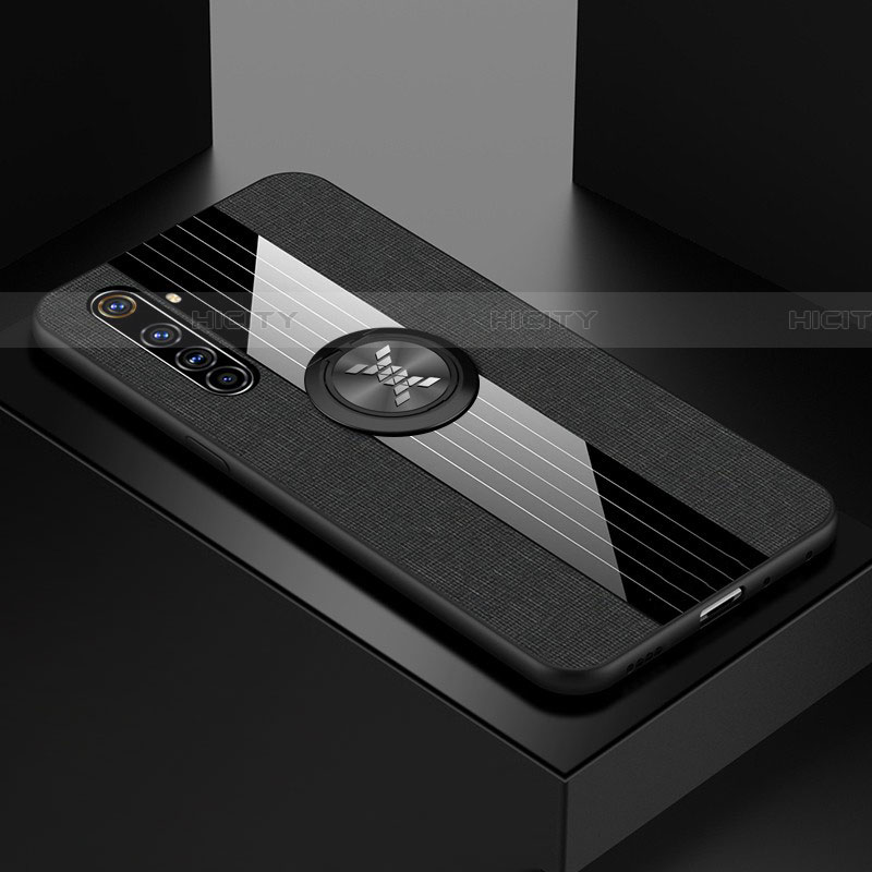 Realme X50 Pro 5G用極薄ソフトケース シリコンケース 耐衝撃 全面保護 アンド指輪 マグネット式 バンパー Realme ブラック