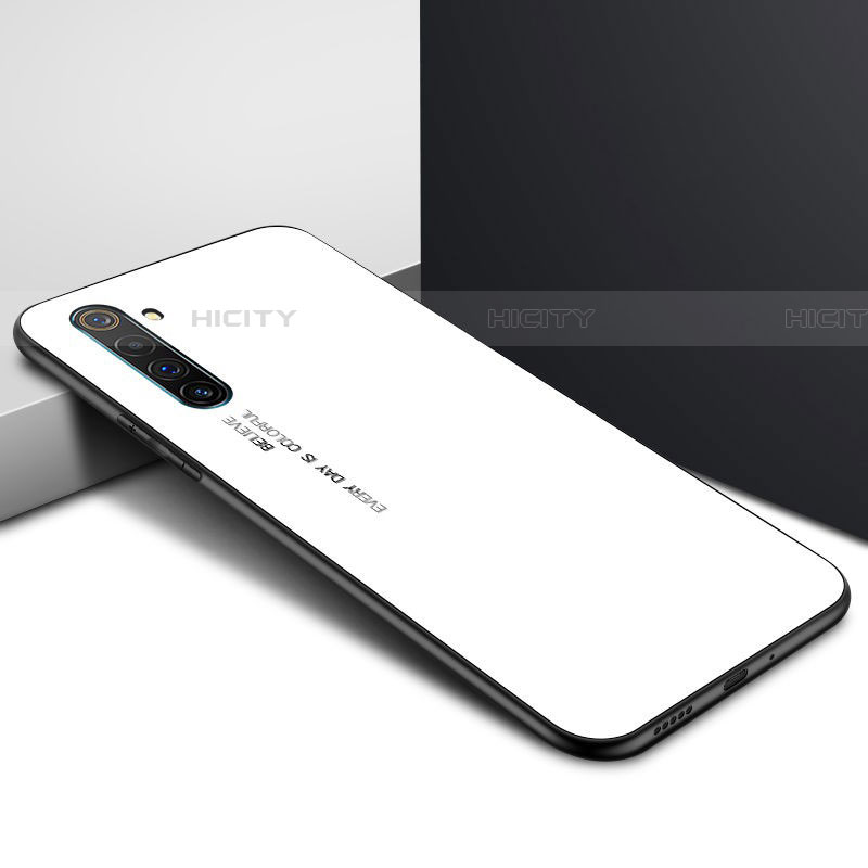 Realme X50 Pro 5G用ハイブリットバンパーケース プラスチック 鏡面 虹 グラデーション 勾配色 カバー Realme ホワイト