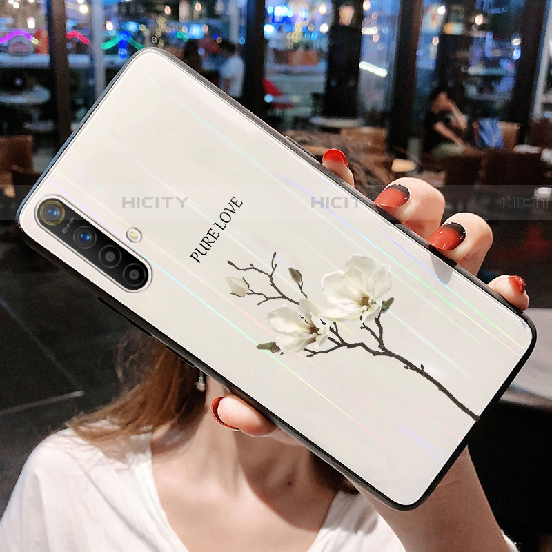 Realme X50m 5G用ハイブリットバンパーケース プラスチック 鏡面 花 カバー Realme ホワイト