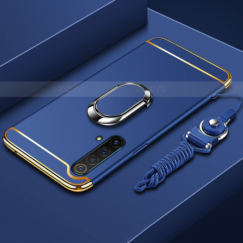 Realme X50m 5G用ケース 高級感 手触り良い メタル兼プラスチック バンパー アンド指輪 亦 ひも Realme ネイビー