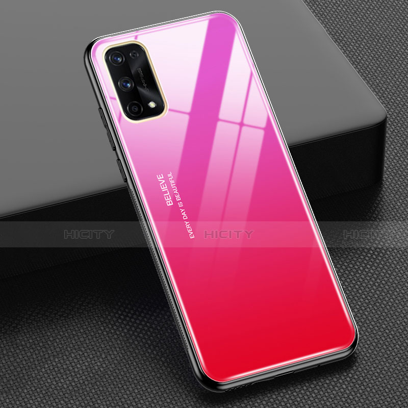 Realme X7 5G用ハイブリットバンパーケース プラスチック 鏡面 虹 グラデーション 勾配色 カバー Realme レッド