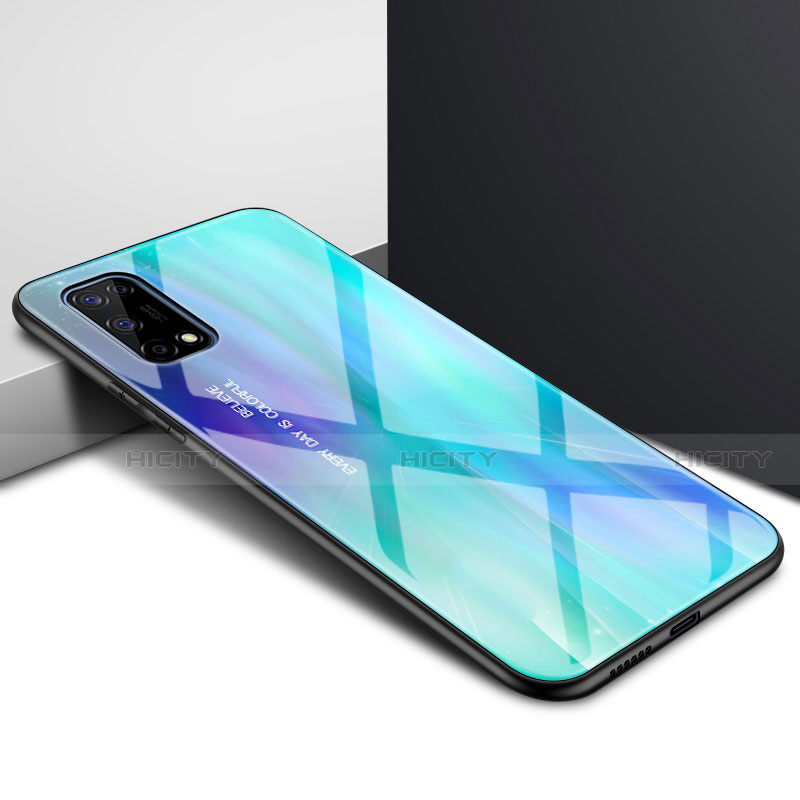 Realme X7 Pro 5G用ハイブリットバンパーケース プラスチック 鏡面 カバー Realme シアン