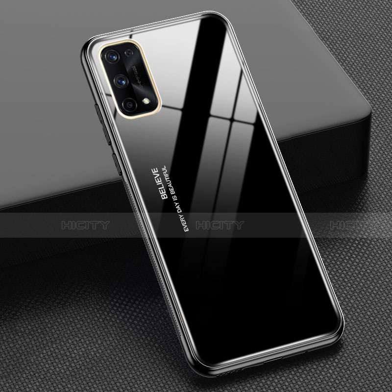 Realme X7 Pro 5G用ハイブリットバンパーケース プラスチック 鏡面 虹 グラデーション 勾配色 カバー Realme ブラック