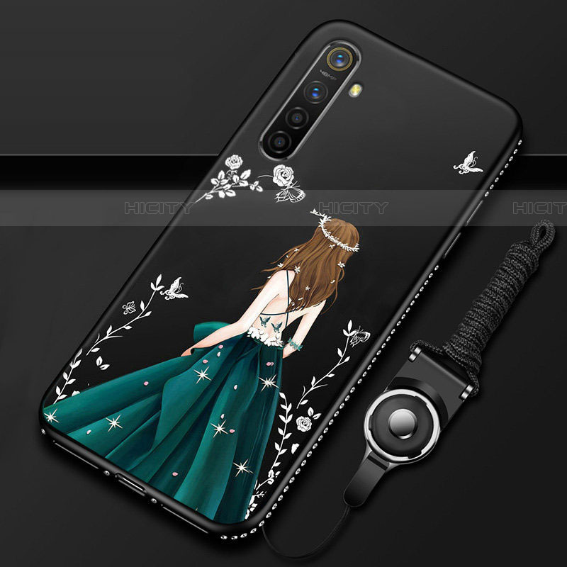 Realme XT用シリコンケース ソフトタッチラバー バタフライ ドレスガール ドレス少女 カバー Realme ブラック