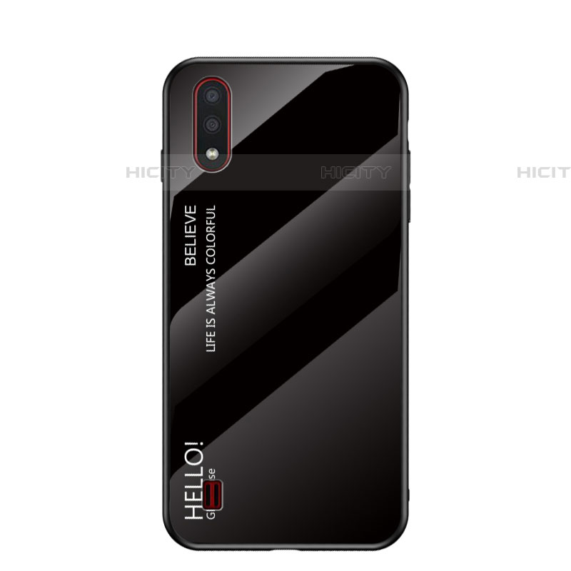 Samsung Galaxy A01 SM-A015用ハイブリットバンパーケース プラスチック 鏡面 虹 グラデーション 勾配色 カバー サムスン ブラック