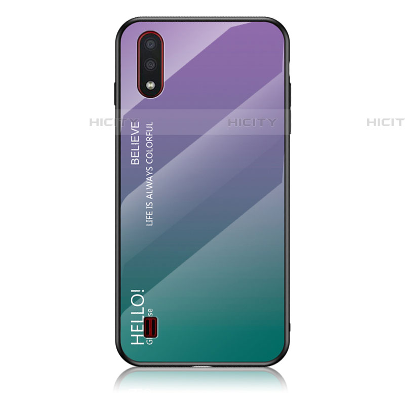 Samsung Galaxy A01 SM-A015用ハイブリットバンパーケース プラスチック 鏡面 虹 グラデーション 勾配色 カバー M01 サムスン マルチカラー