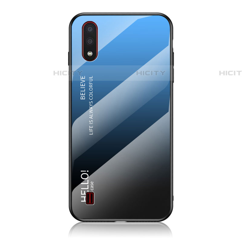 Samsung Galaxy A01 SM-A015用ハイブリットバンパーケース プラスチック 鏡面 虹 グラデーション 勾配色 カバー M01 サムスン ネイビー