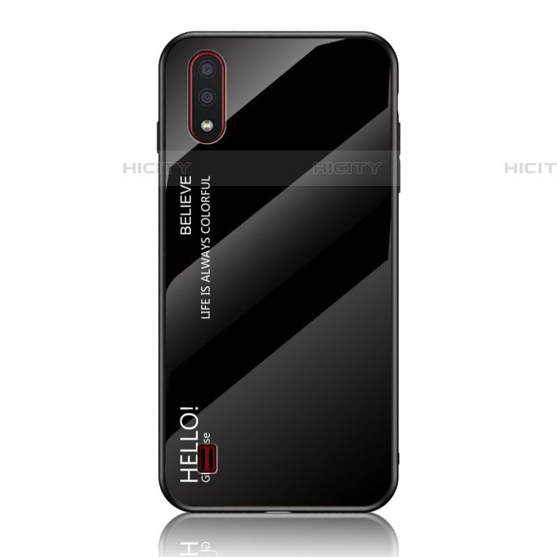 Samsung Galaxy A01 SM-A015用ハイブリットバンパーケース プラスチック 鏡面 虹 グラデーション 勾配色 カバー M01 サムスン ブラック