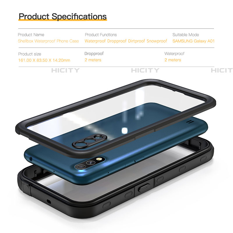 Samsung Galaxy A01 SM-A015用完全防水ケース ハイブリットバンパーカバー 高級感 手触り良い 360度 サムスン ブラック