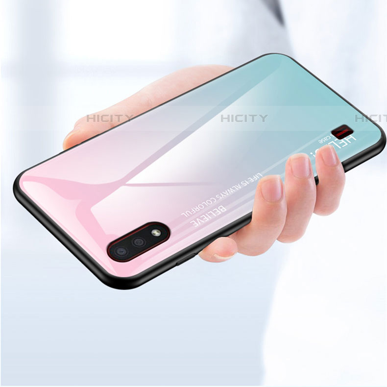Samsung Galaxy A01 SM-A015用ハイブリットバンパーケース プラスチック 鏡面 虹 グラデーション 勾配色 カバー サムスン 