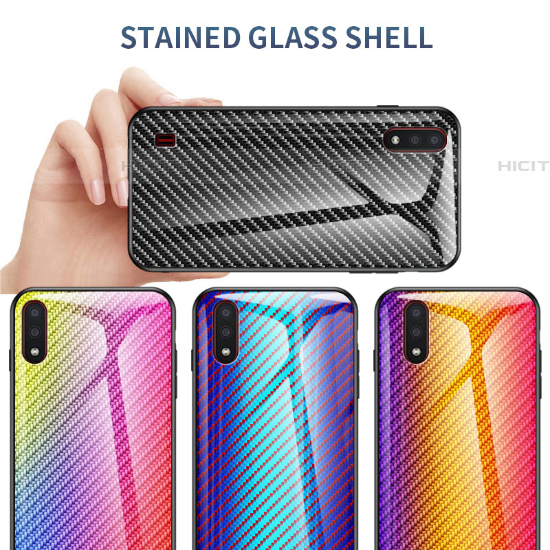 Samsung Galaxy A01 SM-A015用ハイブリットバンパーケース プラスチック 鏡面 虹 グラデーション 勾配色 カバー M02 サムスン 