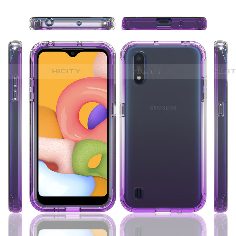 Samsung Galaxy A01 SM-A015用前面と背面 360度 フルカバー 極薄ソフトケース シリコンケース 耐衝撃 全面保護 バンパー 勾配色 透明 サムスン 