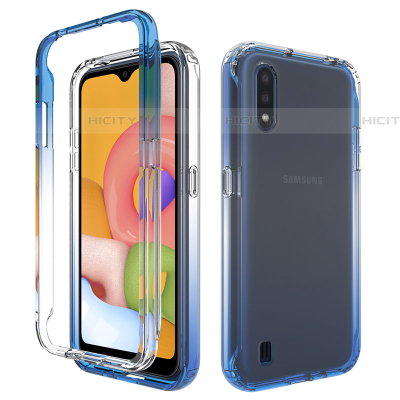 Samsung Galaxy A01 SM-A015用前面と背面 360度 フルカバー 極薄ソフトケース シリコンケース 耐衝撃 全面保護 バンパー 勾配色 透明 サムスン 