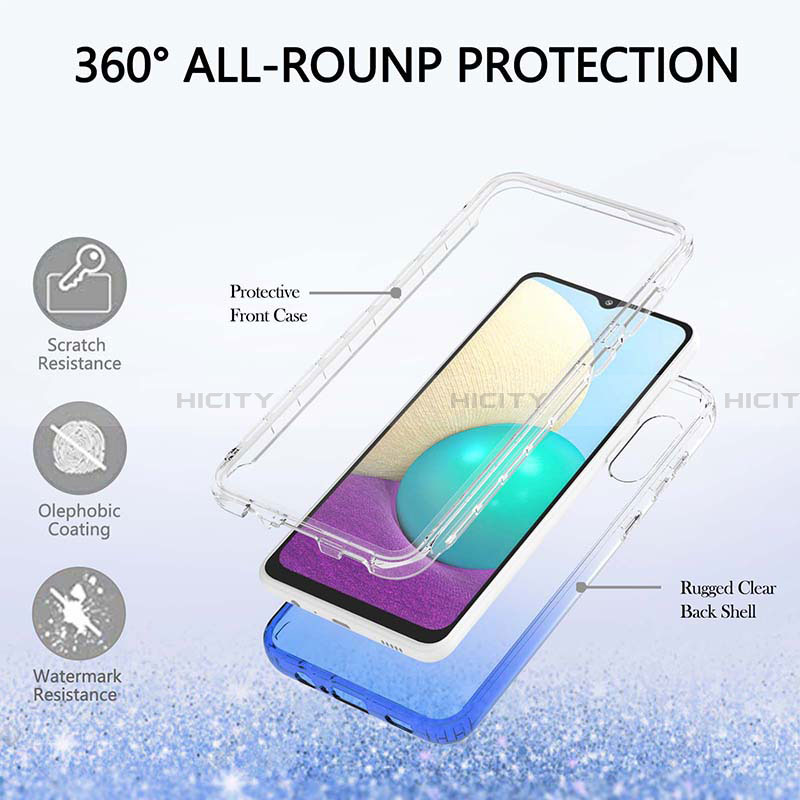 Samsung Galaxy A02用前面と背面 360度 フルカバー 極薄ソフトケース シリコンケース 耐衝撃 全面保護 バンパー 勾配色 透明 JX1 サムスン 