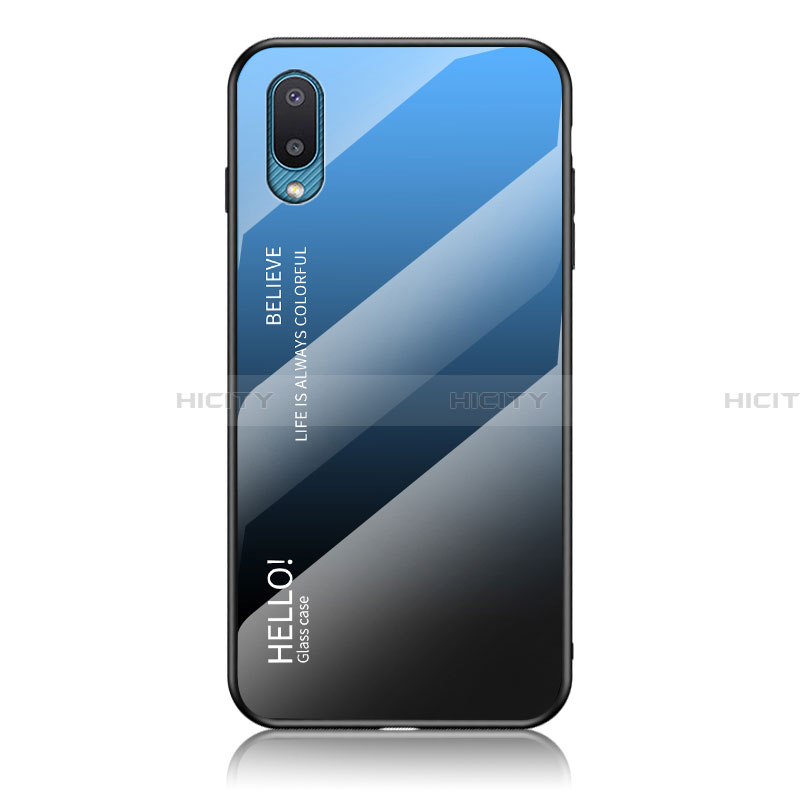 Samsung Galaxy A02用ハイブリットバンパーケース プラスチック 鏡面 虹 グラデーション 勾配色 カバー LS1 サムスン 