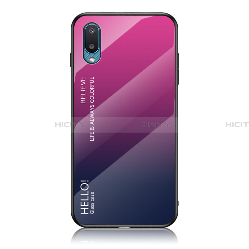 Samsung Galaxy A02用ハイブリットバンパーケース プラスチック 鏡面 虹 グラデーション 勾配色 カバー LS1 サムスン 