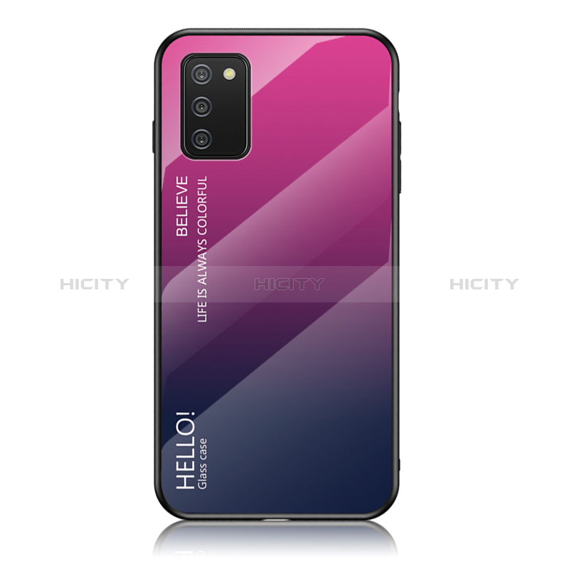 Samsung Galaxy A02s用ハイブリットバンパーケース プラスチック 鏡面 虹 グラデーション 勾配色 カバー LS1 サムスン ローズレッド