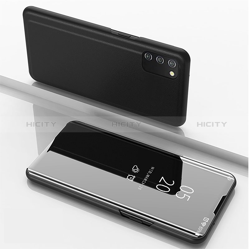 Samsung Galaxy A02s用手帳型 レザーケース スタンド 鏡面 カバー サムスン ブラック