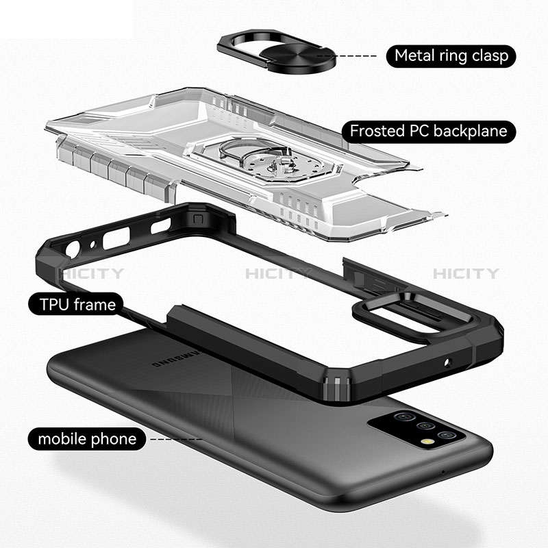 Samsung Galaxy A02s用ハイブリットバンパーケース プラスチック アンド指輪 マグネット式 J02S サムスン 