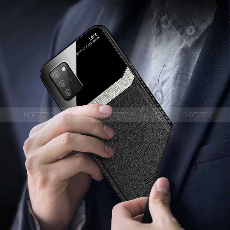 Samsung Galaxy A02s用シリコンケース ソフトタッチラバー レザー柄 アンドマグネット式 FL1 サムスン 