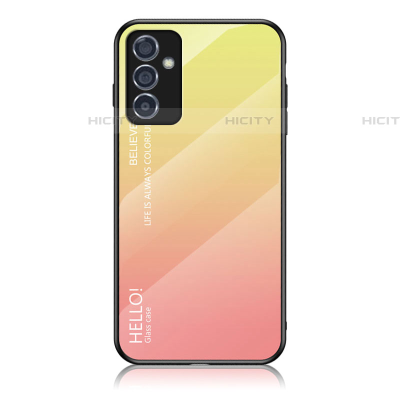 Samsung Galaxy A05s用ハイブリットバンパーケース プラスチック 鏡面 虹 グラデーション 勾配色 カバー LS1 サムスン イエロー