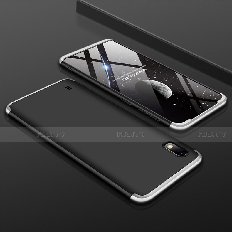 Samsung Galaxy A10用ハードケース プラスチック 質感もマット 前面と背面 360度 フルカバー サムスン シルバー・ブラック