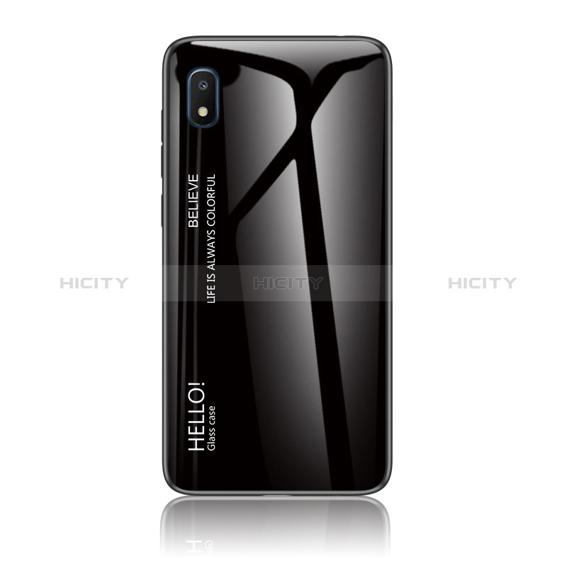Samsung Galaxy A10e用ハイブリットバンパーケース プラスチック 鏡面 虹 グラデーション 勾配色 カバー LS1 サムスン ブラック