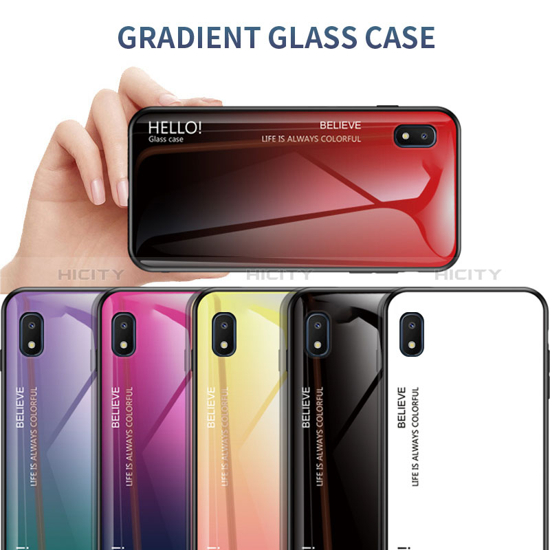Samsung Galaxy A10e用ハイブリットバンパーケース プラスチック 鏡面 虹 グラデーション 勾配色 カバー LS1 サムスン 