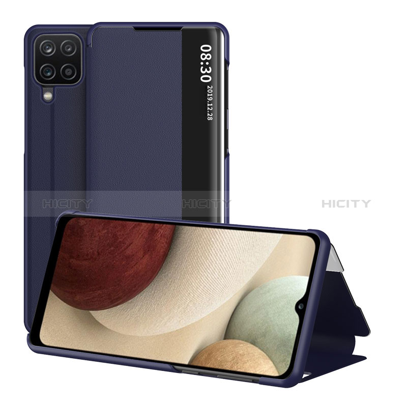 Samsung Galaxy A12 5G用手帳型 レザーケース スタンド カバー ZL2 サムスン ネイビー