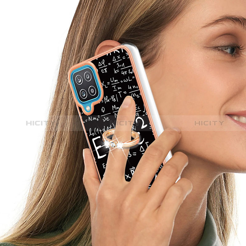 Samsung Galaxy A12 5G用シリコンケース ソフトタッチラバー バタフライ パターン カバー アンド指輪 YB2 サムスン 