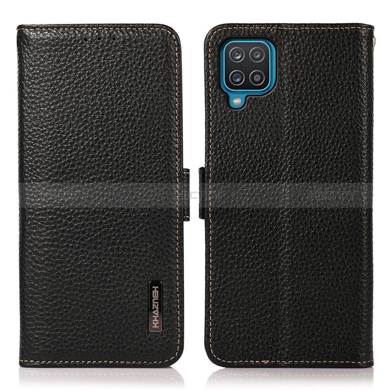 Samsung Galaxy A12用手帳型 レザーケース スタンド カバー B03H サムスン ブラック