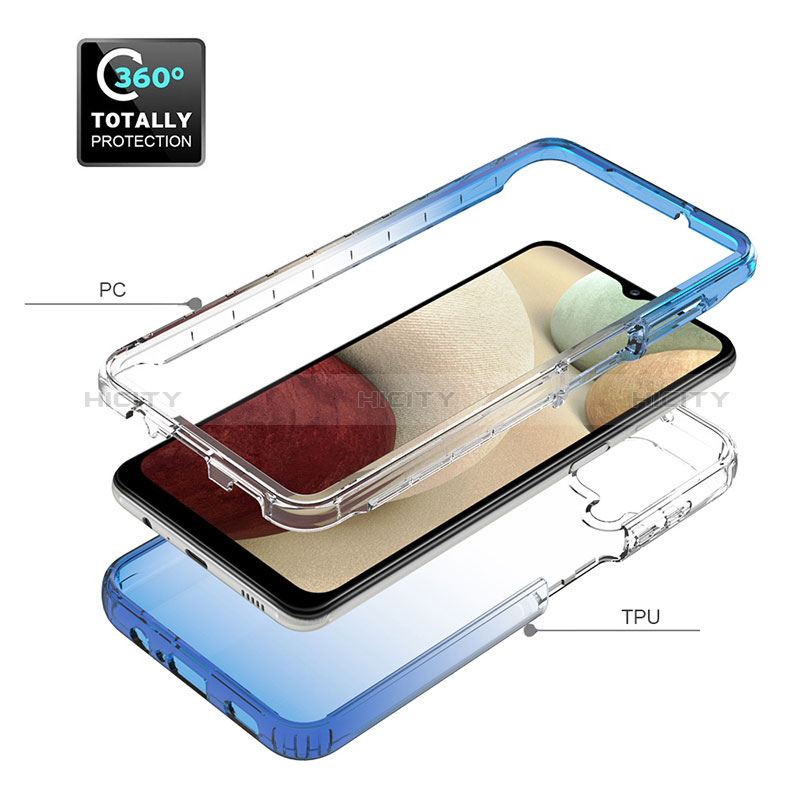Samsung Galaxy A12用前面と背面 360度 フルカバー 極薄ソフトケース シリコンケース 耐衝撃 全面保護 バンパー 勾配色 透明 JX1 サムスン 