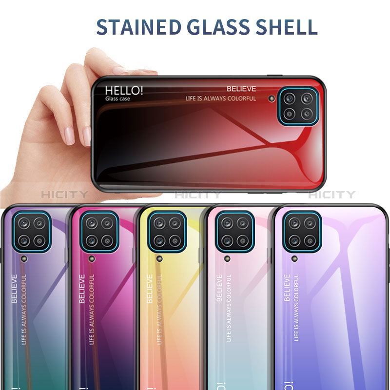 Samsung Galaxy A12用ハイブリットバンパーケース プラスチック 鏡面 虹 グラデーション 勾配色 カバー LS1 サムスン 