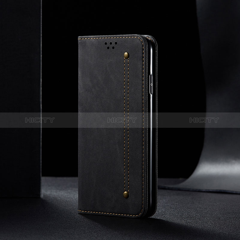 Samsung Galaxy A12 Nacho用手帳型 布 スタンド B01S サムスン ブラック