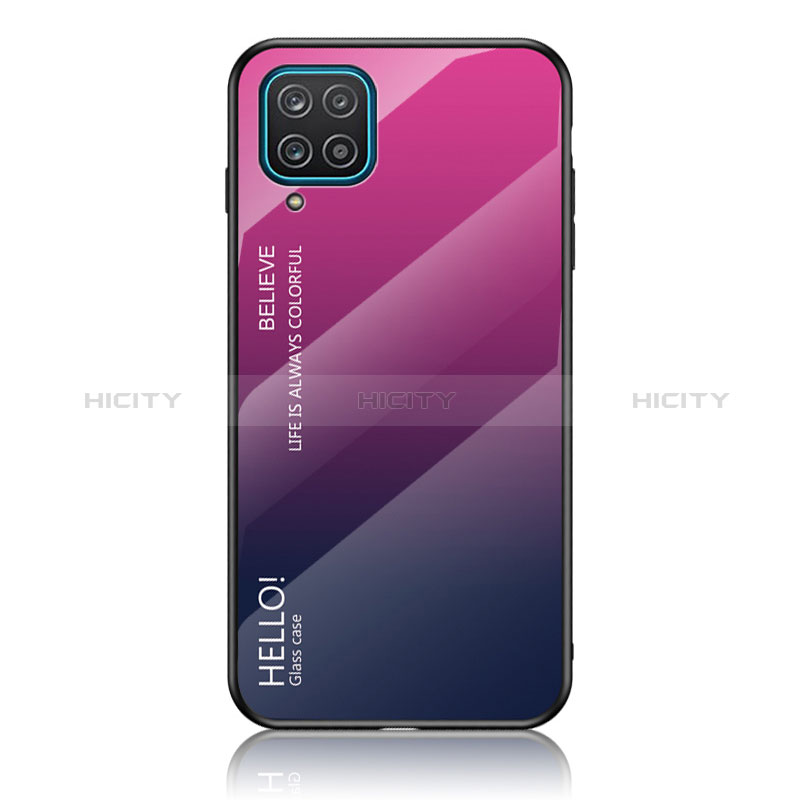Samsung Galaxy A12 Nacho用ハイブリットバンパーケース プラスチック 鏡面 虹 グラデーション 勾配色 カバー LS1 サムスン ローズレッド