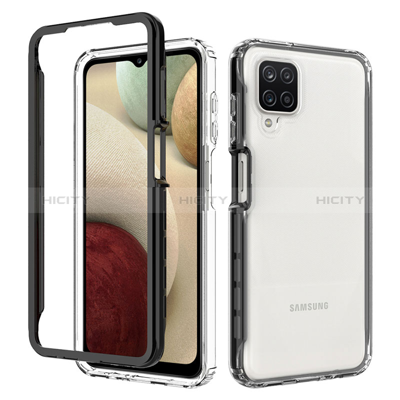 Samsung Galaxy A12 Nacho用360度 フルカバー ハイブリットバンパーケース クリア透明 プラスチック カバー JX1 サムスン ブラック