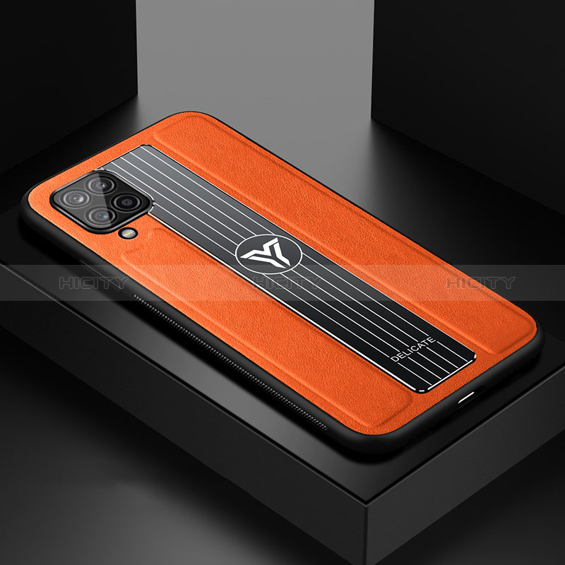 Samsung Galaxy A12 Nacho用シリコンケース ソフトタッチラバー レザー柄 アンドマグネット式 FL1 サムスン オレンジ