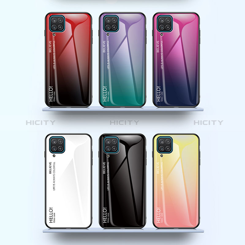 Samsung Galaxy A12 Nacho用ハイブリットバンパーケース プラスチック 鏡面 虹 グラデーション 勾配色 カバー LS1 サムスン 