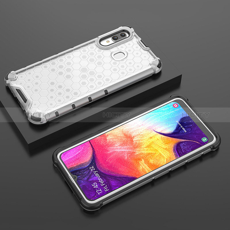 Samsung Galaxy A20用360度 フルカバー ハイブリットバンパーケース クリア透明 プラスチック カバー AM2 サムスン ホワイト