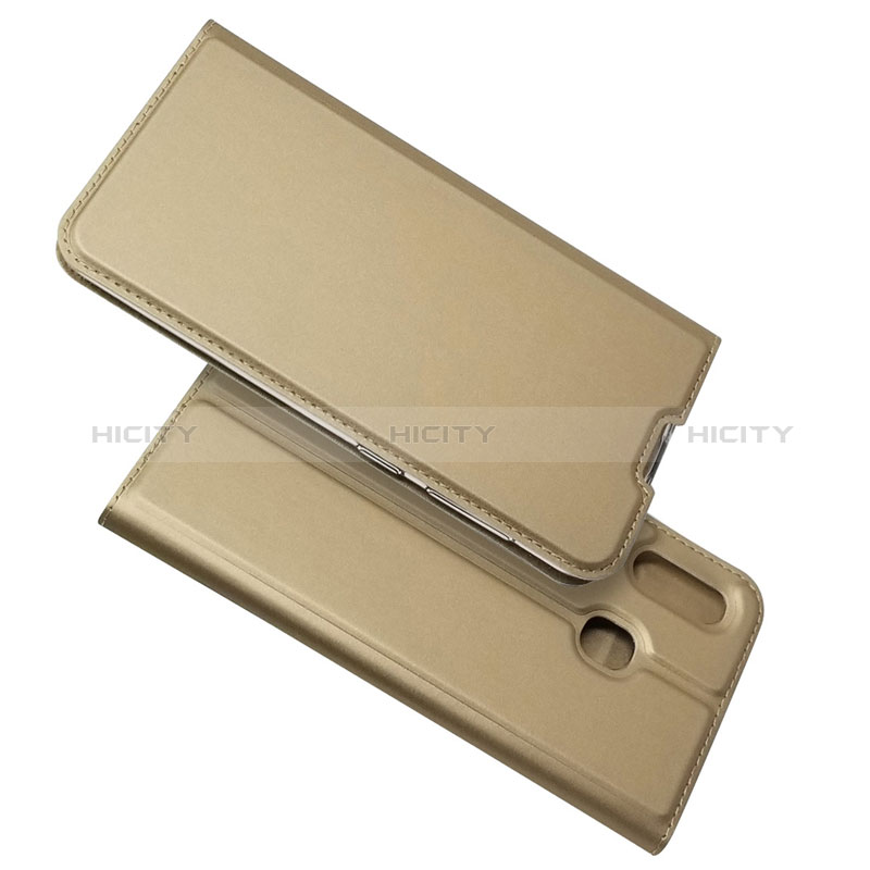 Samsung Galaxy A20用手帳型 レザーケース スタンド カバー サムスン ゴールド