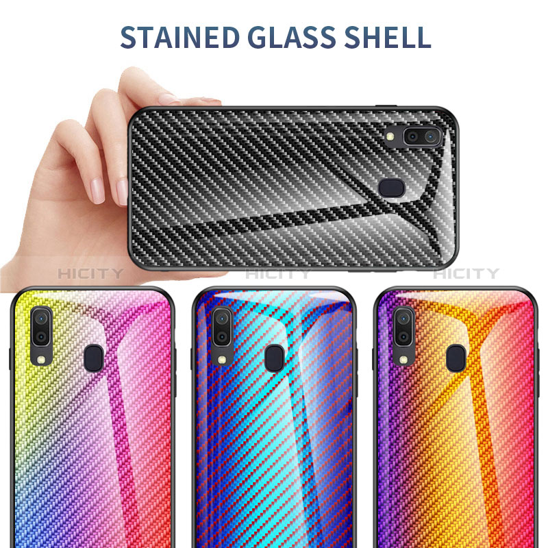 Samsung Galaxy A20用ハイブリットバンパーケース プラスチック 鏡面 虹 グラデーション 勾配色 カバー LS2 サムスン 