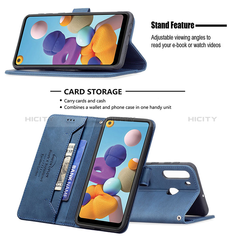 Samsung Galaxy A21用手帳型 レザーケース スタンド カバー B05F サムスン 