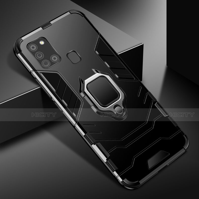 Samsung Galaxy A21s用ハイブリットバンパーケース プラスチック アンド指輪 マグネット式 サムスン ブラック