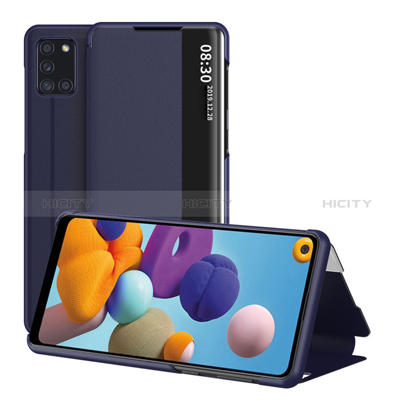 Samsung Galaxy A21s用手帳型 レザーケース スタンド カバー ZL2 サムスン ネイビー