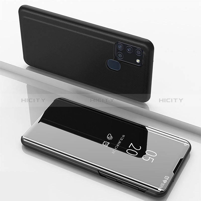Samsung Galaxy A21s用手帳型 レザーケース スタンド 鏡面 カバー ZL1 サムスン ブラック