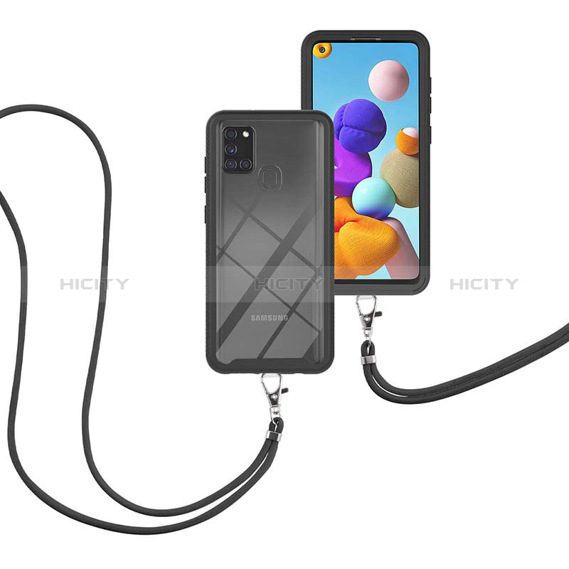 Samsung Galaxy A21s用ハイブリットバンパーケース プラスチック 兼シリコーン カバー 前面と背面 360度 フル 携帯ストラップ サムスン 